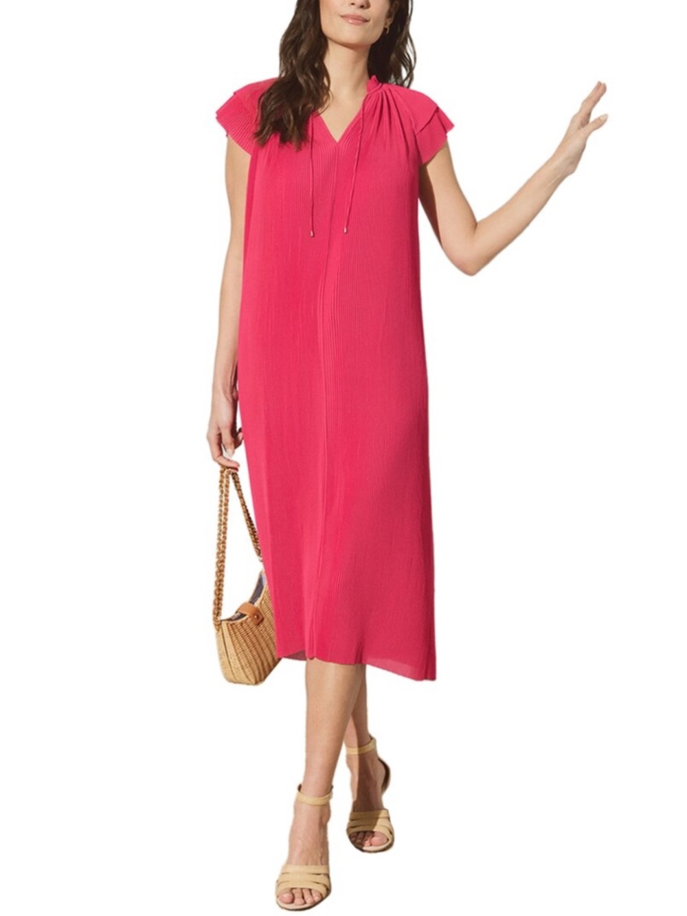 J. McLaughlin Pleated Midi Dress in Carmine Rose Pink Aisha Dress Large